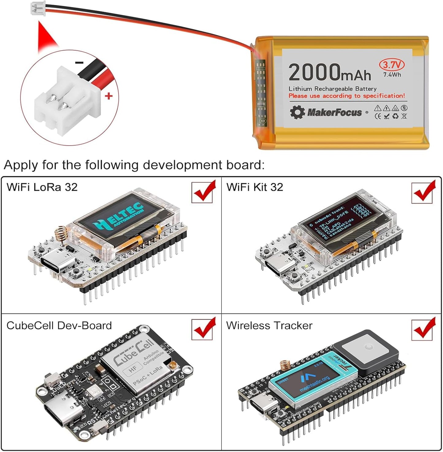 3.7V 2000mAh 103450 LiPo Battery with JST 1.25 Connector