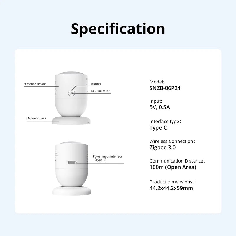SONOFF SenseGuard Presence Core 24GHz Zigbee Human Presence Sensor | SNZB-06P24