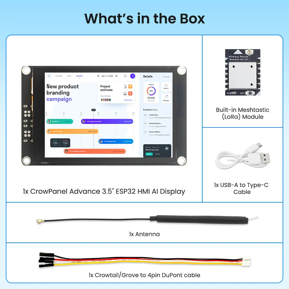 CrowPanel Advance 3.5" ESP32-S3 AI HMI Display for Meshtastic – 480x320 IPS Touch Screen with Case