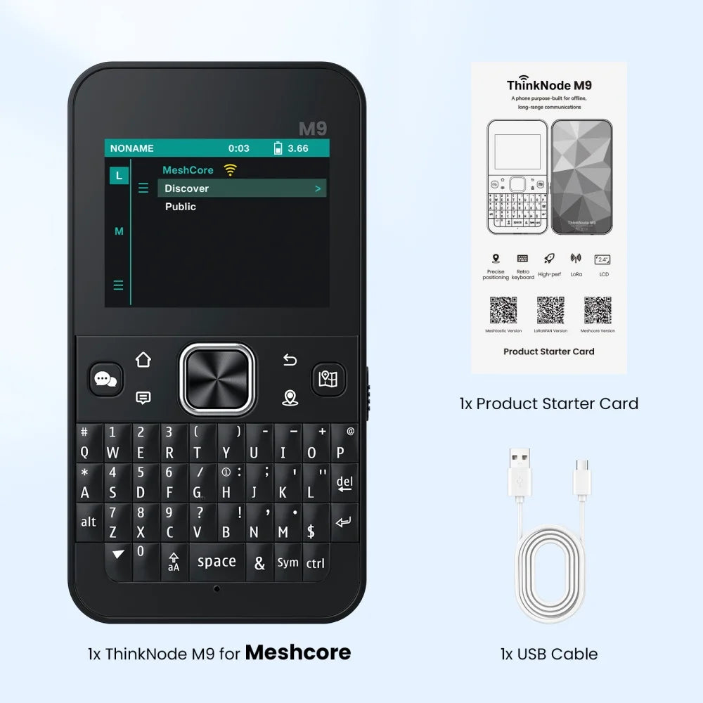 ThinkNode M9 MeshCore Communication Terminal with Full Keyboard 2.4inch LCD|ESP32-S3 LR1110 | GPS | 2300mAh-915 MHz