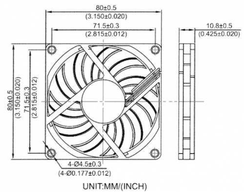80x80x10.8mm DC Cooling Fan (2-pin Connector)