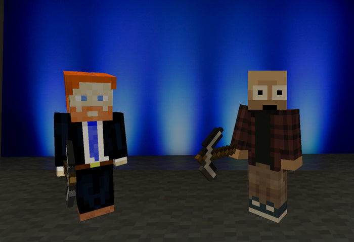 _Theonel_ (Jeff Weston) and Baldnerd (Robbie Ferguson) in Minecraft