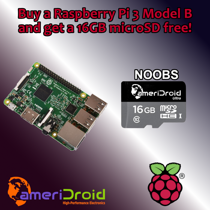 SALE: Raspberry Pi 3 Model B + 16GB NOOBS SanDisk microSD $33.95!