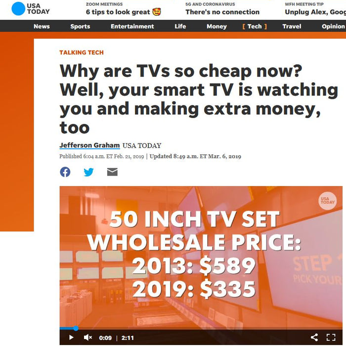 News: USA Today Says Smart TVs Track Your Viewing