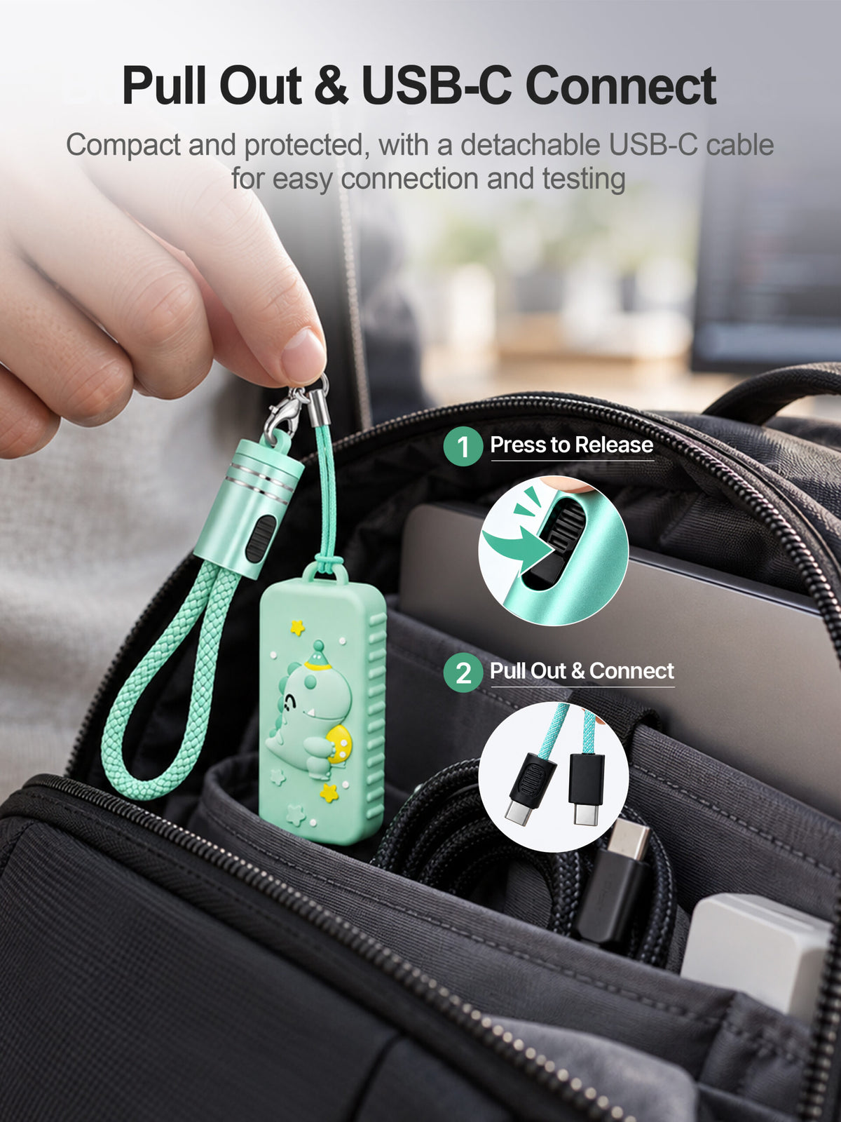 Heltec RDC1 pull-out USB-C lanyard cable demonstration from everyday carry bag