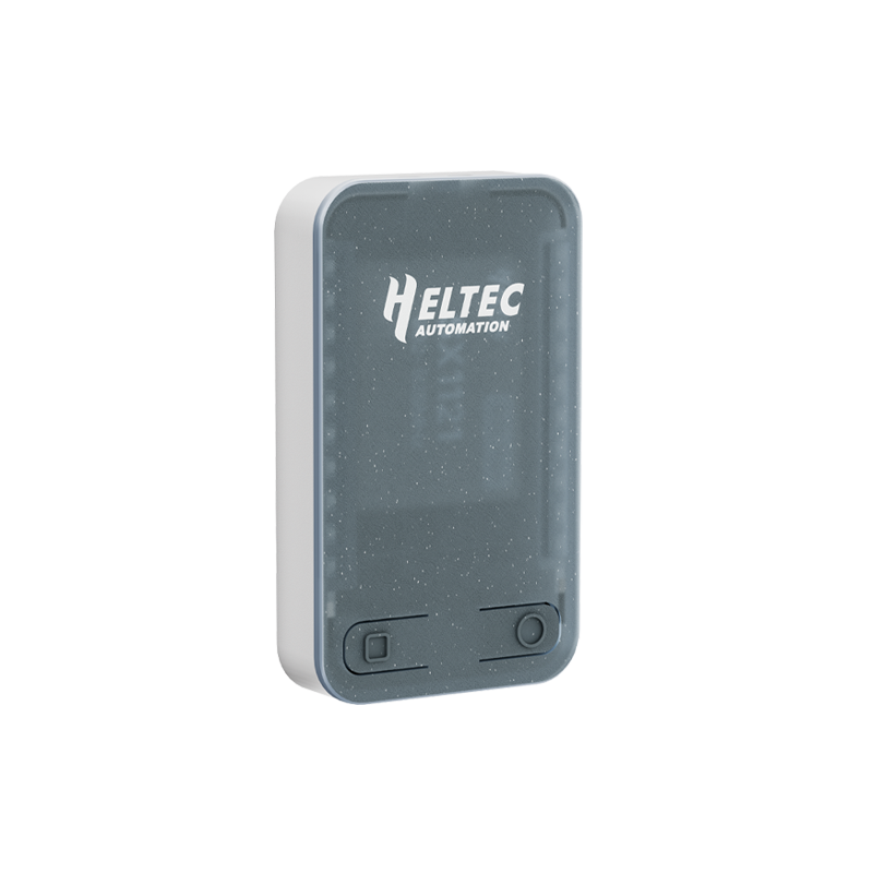 Heltec RadioCore RCC6 front view showing translucent faceplate and two control buttons