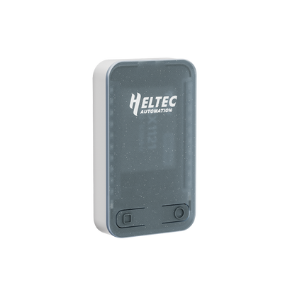 Heltec RadioCore RCC6 front view showing translucent faceplate and two control buttons