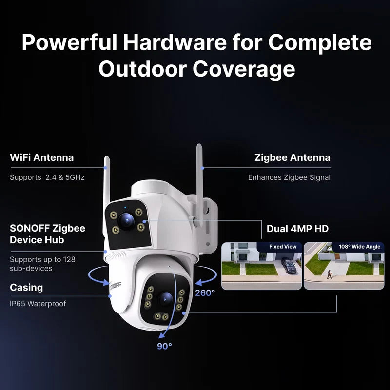 SONOFF CAM Outdoor DUO Dual Lens Outdoor Smart Security Camera Hub | CAM-C44HE