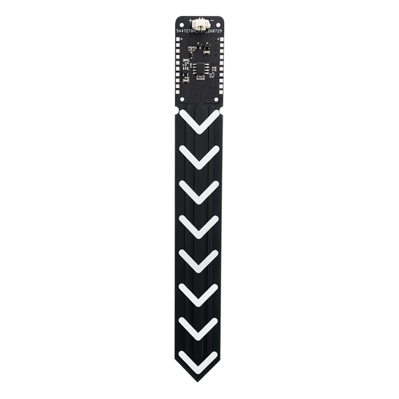 Heltec RS-SS01 soil sensor PCB probe front with chevron markings and connector head