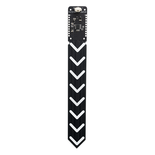 Heltec RS-SS01 soil sensor PCB probe front with chevron markings and connector head