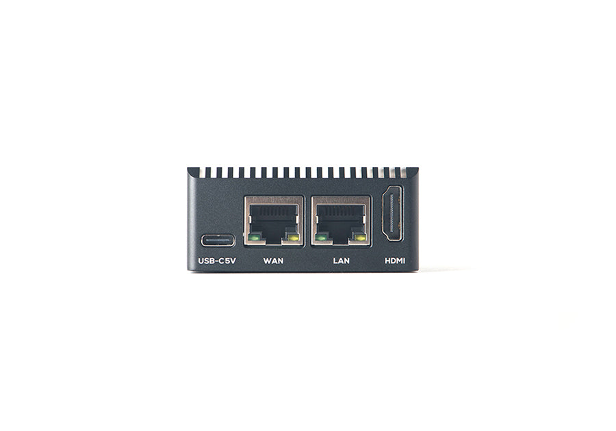 NanoPi R3S-LTS metal case rear with USB-C, WAN, LAN and HDMI