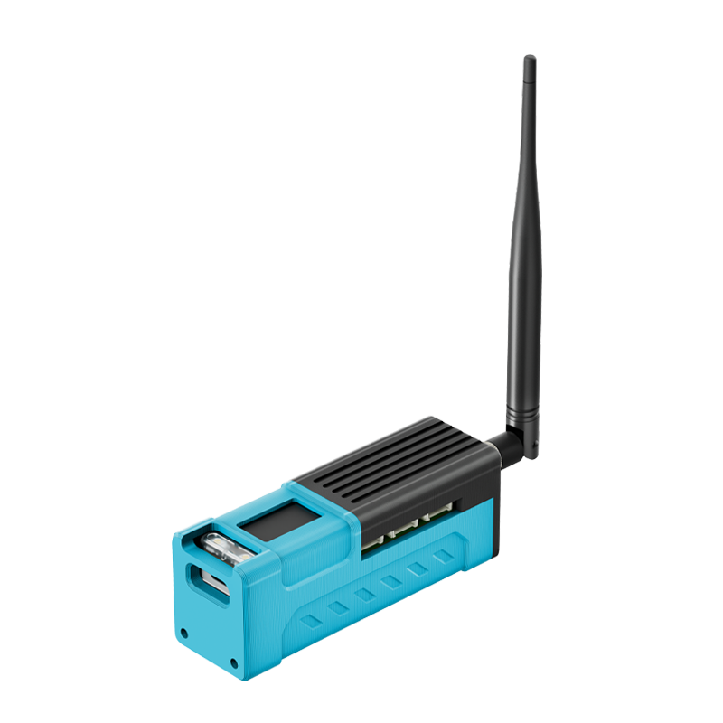 Heltec RD01 sensor extension kit with turquoise PLA enclosure and LoRa whip antenna