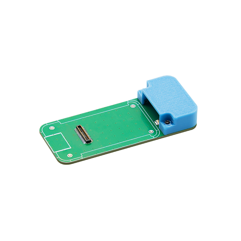 Heltec RDC1 adapter board underside with cyan end cap and multi-pin connector