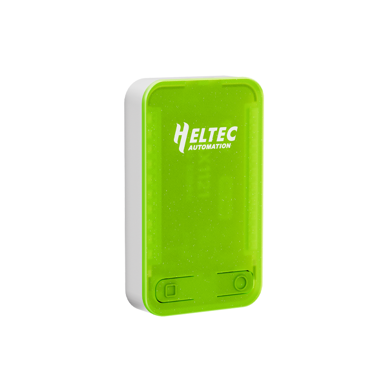 Heltec RadioCore RC52 front view showing translucent faceplate and two control buttons