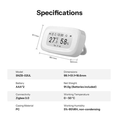 SONOFF AirGuard Series E-Ink Zigbee Temperature Humidity Sensor | SNZB-02UL