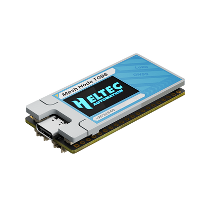 Heltec Mesh Node T096 angled view with display cover and USB-C port