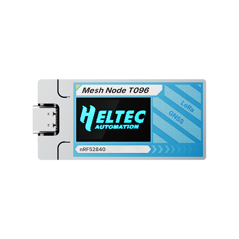 Heltec Mesh Node T096 front view with 0.96 inch TFT display showing Heltec Automation logo