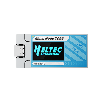 Heltec Mesh Node T096 front view with 0.96 inch TFT display showing Heltec Automation logo