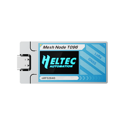 Heltec Mesh Node T096 front view with 0.96 inch TFT display showing Heltec Automation logo