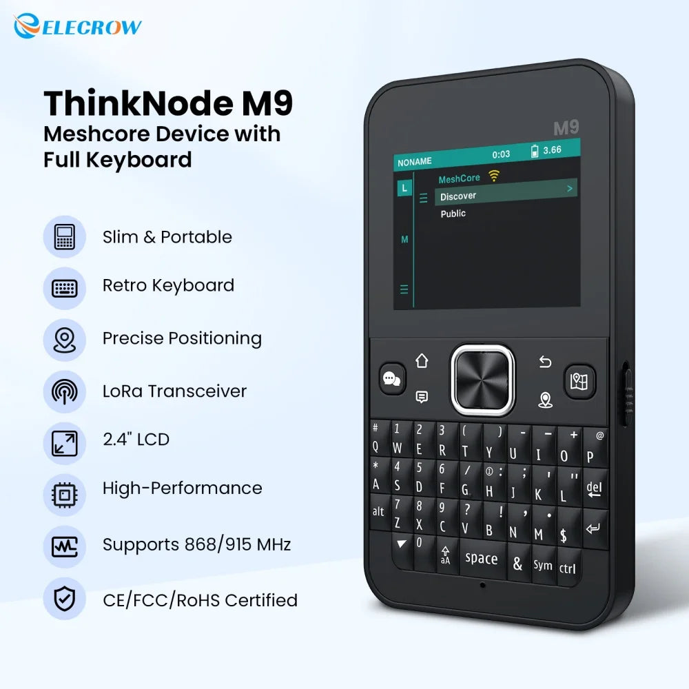 ThinkNode M9 MeshCore Communication Terminal with Full Keyboard 2.4inch LCD|ESP32-S3 LR1110 | GPS | 2300mAh-915 MHz