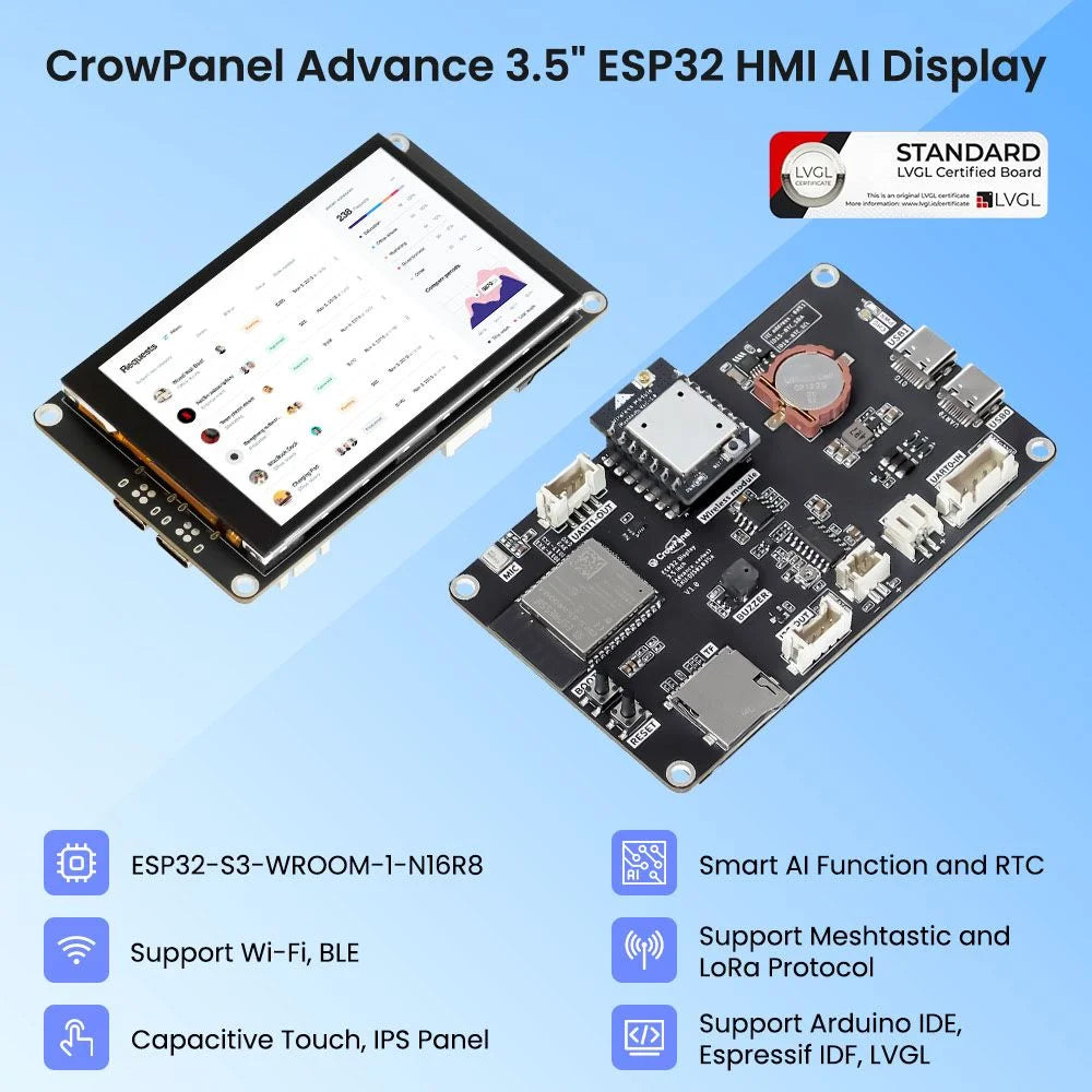 CrowPanel Advance 3.5" ESP32-S3 AI HMI Display for Meshtastic – 480x320 IPS Touch Screen with Case