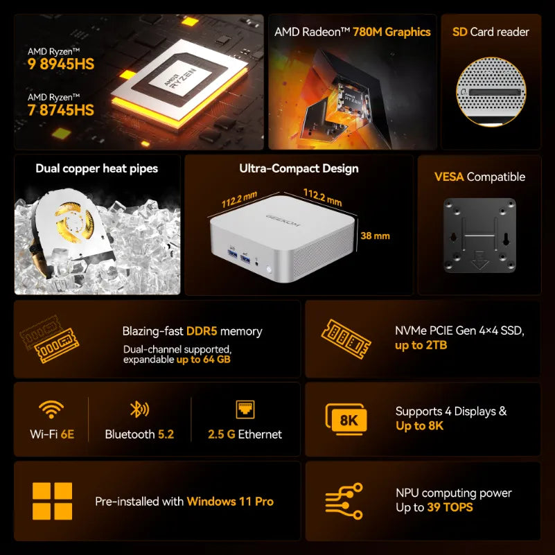 GEEKOM A8 Mini PC with AMD Ryzen™ 7 8745HS