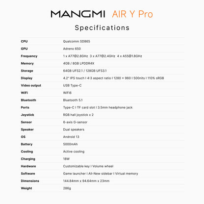 Mangmi AIR Y Pro Black - specifications