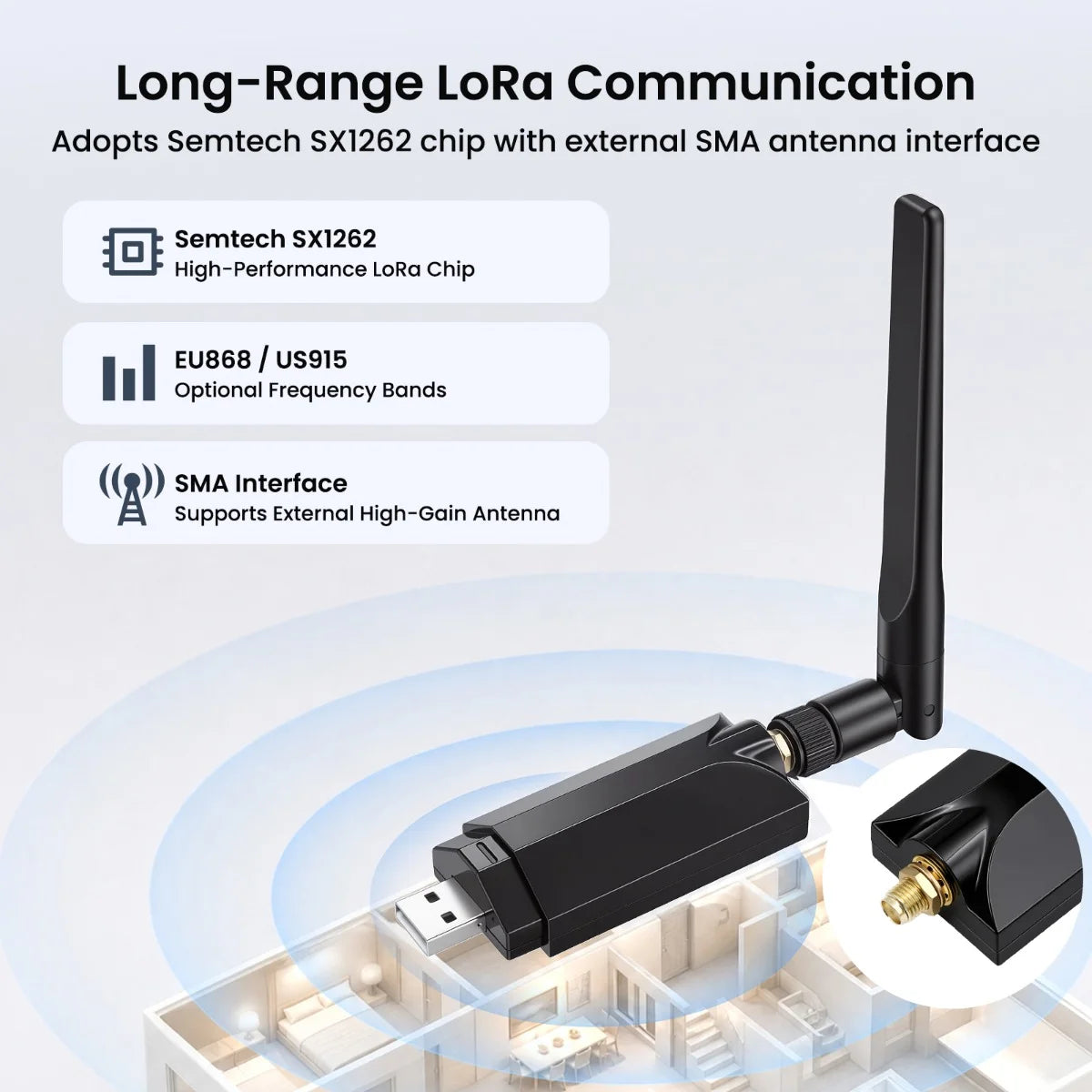 Elecrow MeshStick — USB-to-SPI SX1262 TCXO LoRa USB Stick (Meshtastic Compatible)