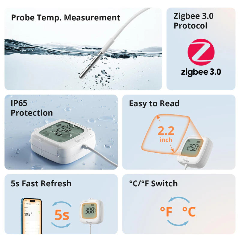 SONOFF SNZB-02LD IP65 Zigbee LCD Smart Thermometer (Probe Version)