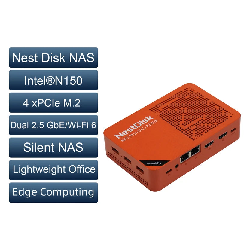 NestDisk Mini PC NAS 4-Bay NVMe SSD, Intel N150, 12GB DDR5