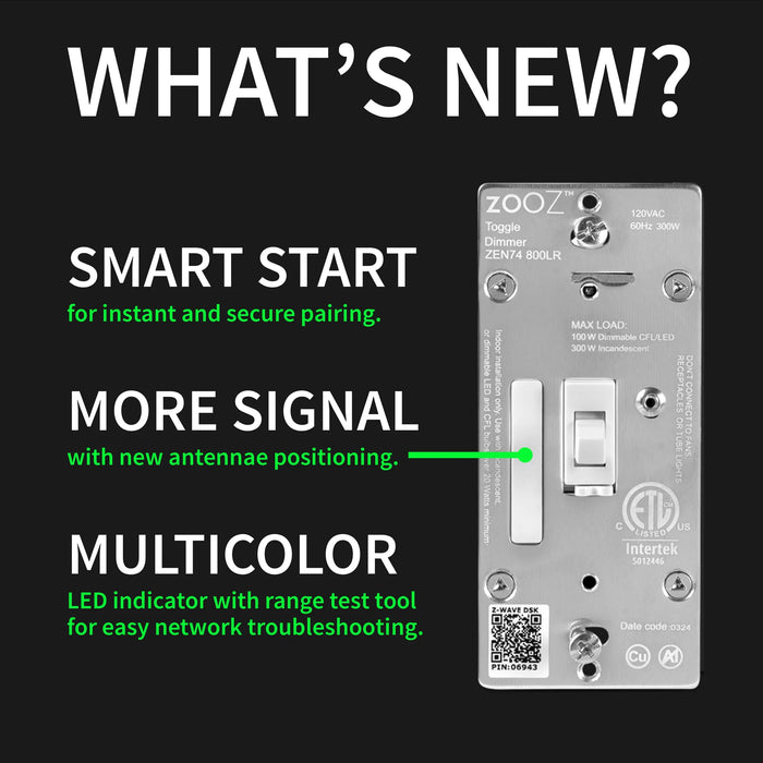 Zooz 800 Series Z-Wave Long Range S2 Toggle Dimmer Switch ZEN74 800LR