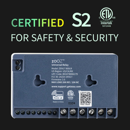 Zooz 800 Series Z-Wave Long Range Universal Relay ZEN17 800LR with 2 NO & NC Relays (20A, 10A)