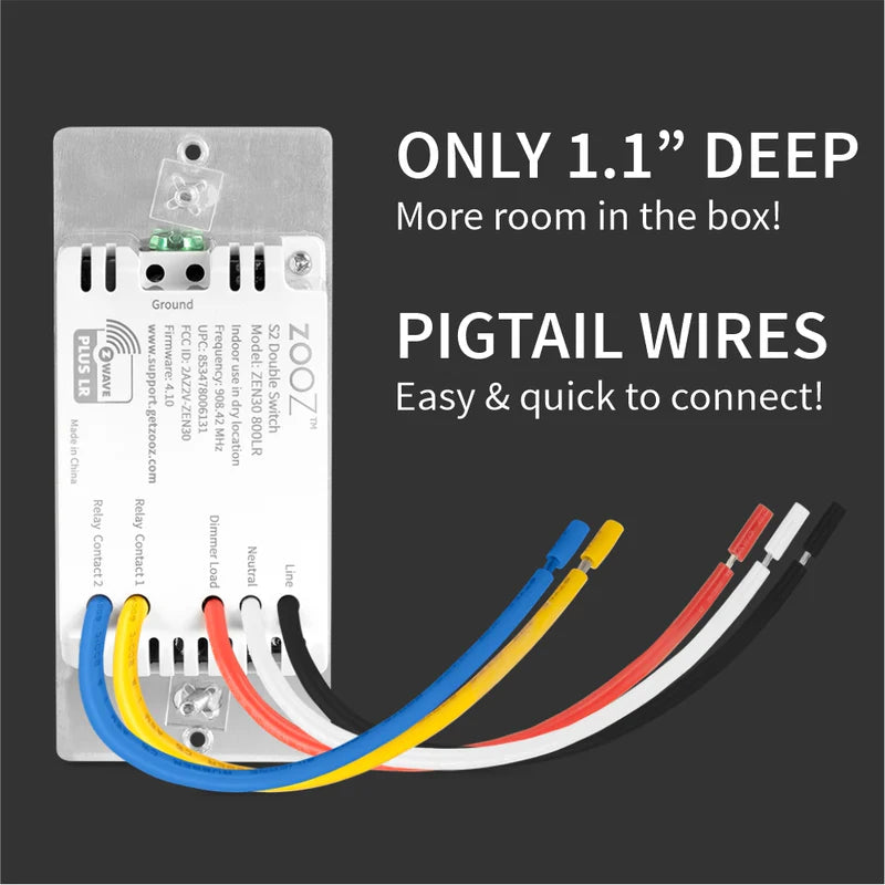 Zooz 800 Series Z-Wave Long Range Double Switch ZEN30 800LR (White) for Light & Fan Combo