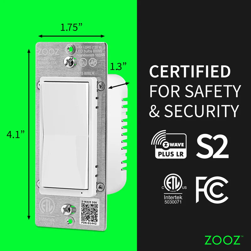 Zooz 800 Series Z-Wave Long Range Heavy Duty Wall Switch ZEN75 800LR