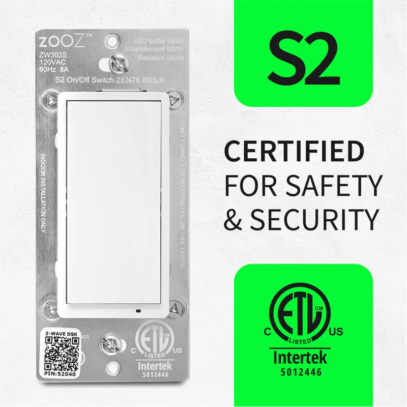 Zooz 800 Series Z-Wave Long Range S2 On / Off Wall Switch ZEN76 800LR